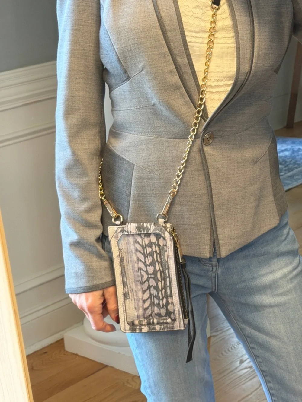 Aimee‎ Kestenberg Boho Gray/Black Phone Crossbody Dual Strap (VGUC)